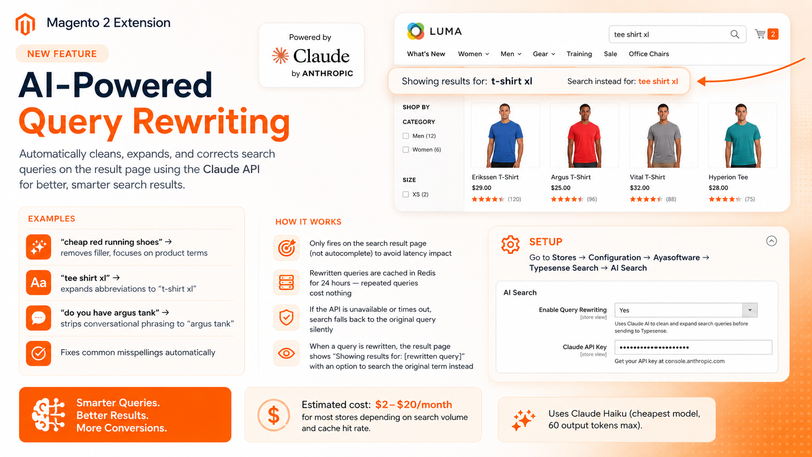Magento 2 Typesense Search extension featuring AI-powered query rewriting