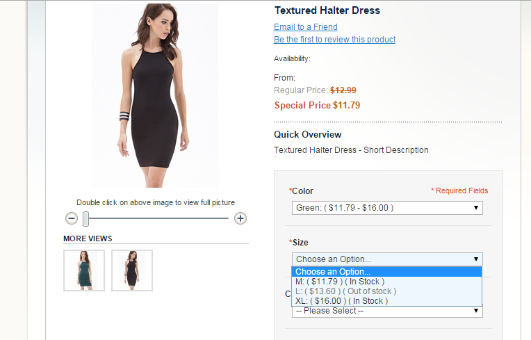 Magento configurable product show out of stock options